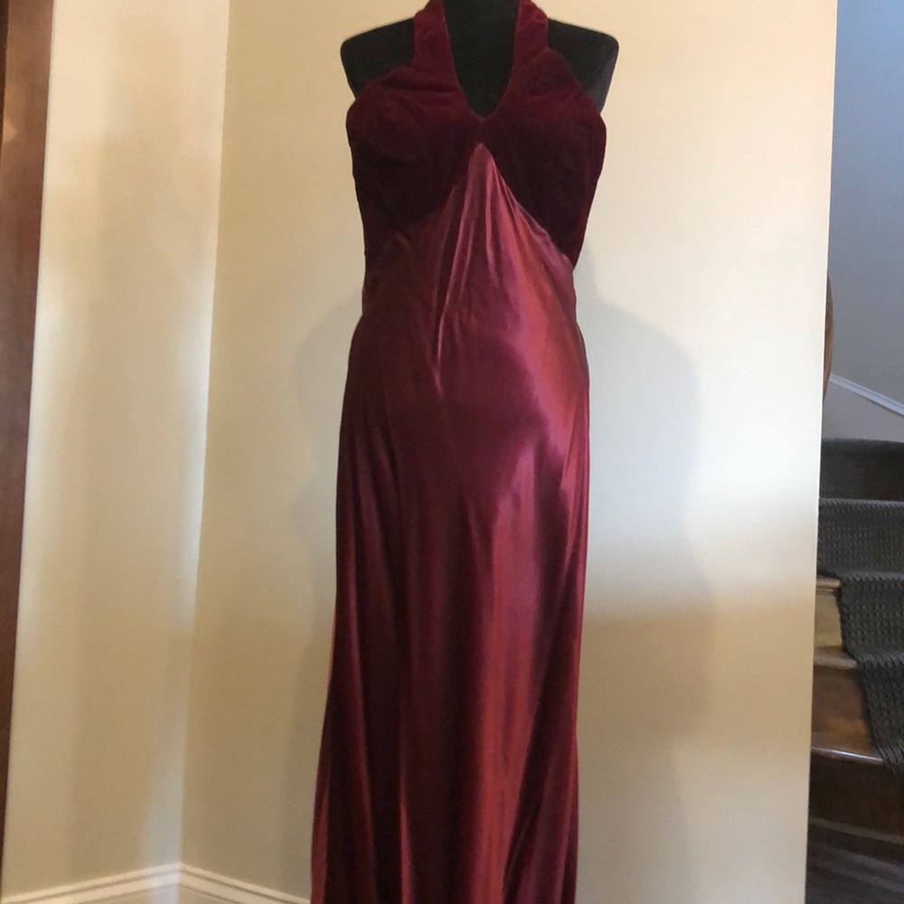 Burgundy full length with velvet bodice